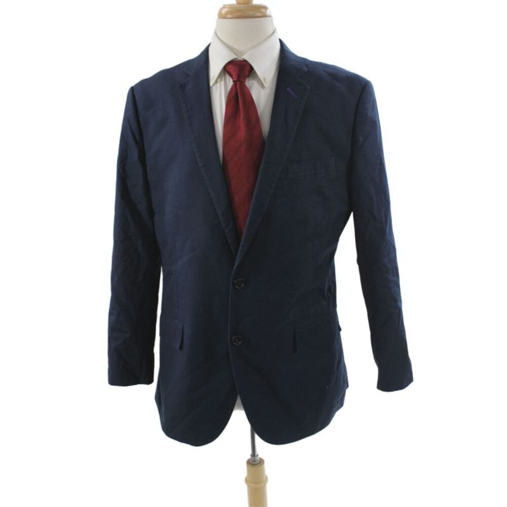 J Crew Mens Blue Cotton Blazer Button Closure Size 42